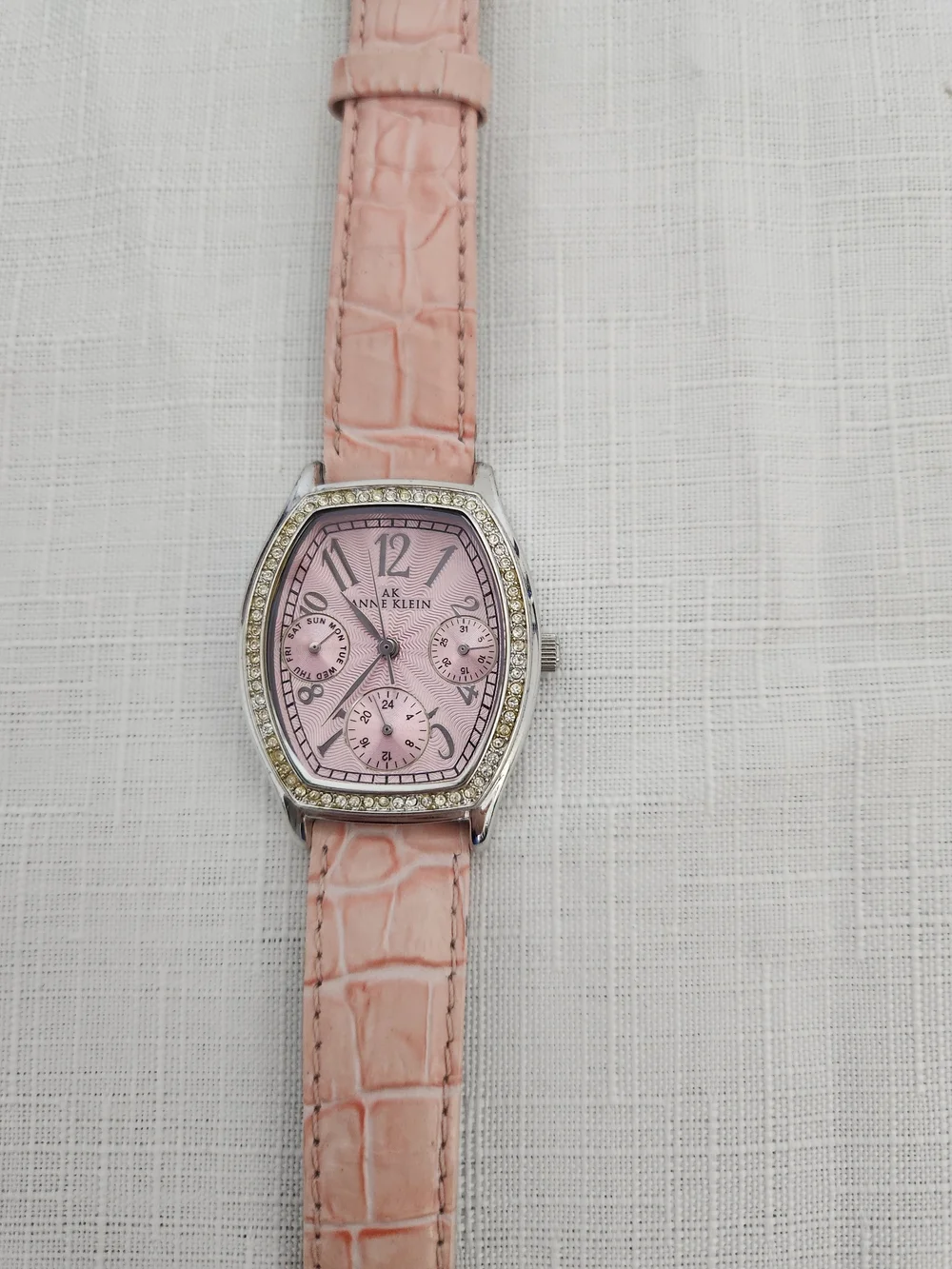 Anne Klein Pink Leather Strap Watch With Crystals
